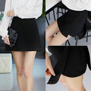 Korean Style Fake Two Pieces High Waist Solid Color A Line Skirt (2)