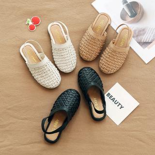 Korean Style 4-18 Years Old Kids Shoes Fashion Girls Elastic Band Soft Leather Slippers Breathable Hole Shoes