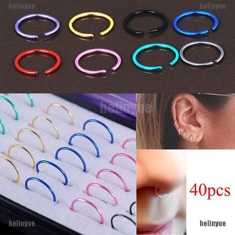 COD 40PCS Nose Ring Septum Ring Hoop Cartilage Tragus Helix Small Piercing Jewel