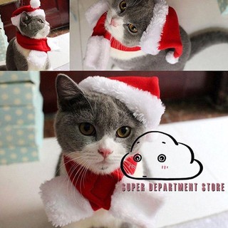 TTU-2PCs Pet Cat Dog Santa Hat+Scarf Christmas Xmas Red (3)
