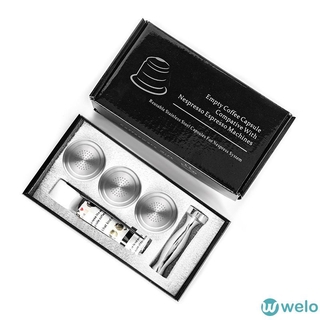 WELO 3 Capsule for Nespresso Stainless Steel Refillable Reusable Coffee Capsule Coffee Tamper Coffee Pod WELO