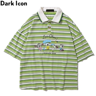 Dark Icon Cartoon Printed Stripe Polo Shirt Men Women Turn-down Collar 2buttons Men's Polo Shirt