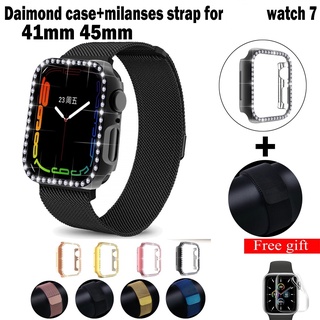 Hard PC case+milanese strap for iwatch series 7 41mm daimond cover for iwatch series 7 45mm milanese metal watch band for iwatch 7
