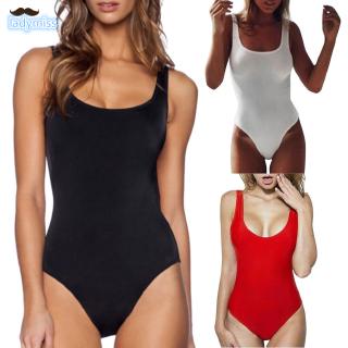 [Ladymiss] Women Retro Elastic High Cut Low Back One Piece Swimwear Bathing Suits