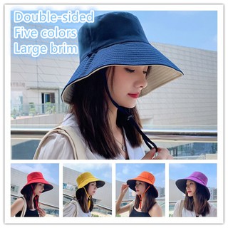 Video Inside Bucket Hat Five Colors Double-Sided Beach Hat For Women With Big Brim and Windbreaker