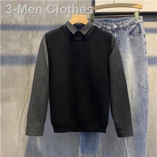 ☃Fake two-piece shirt collar sweater men s autumn and winter 2021 new men s long-sleeved sweater cas (6)