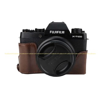 PU Camera Half Body Case Cover For Fujifilm X-T100 XT100 With Hand Strap