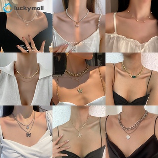 Fashion Metal Multilayer Necklaces Butterfly Pendant Choker Wild Necklace for Women Love Gemstone Gold Chain Jewelry Accessories