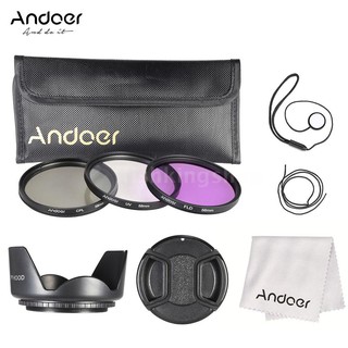 Andoer 58mm Filter Kit (UV+CPL+FLD) + Nylon Carry Pouch + Lens Cap + Lens Cap Holder + Lens Hood +