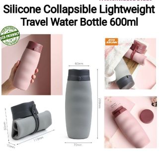 Silicone Collapsible Lightweight Travel Water Bottle 600ml.