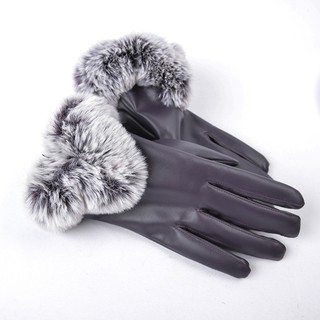 Winter Soft Warm Gloves Fake Rabbit Fur Leather Glove (3)