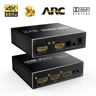 4K HDMI Splitter 60Hz Ultra HD 3X2 Matrix Switcher Switch R/L+ARC 3 Ports Inputs 2 Port Outputs with IR Remote HDCP1.4