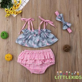 SK★-Toddler Flamingo Kids Baby Girl Flamingo Crop Top Short