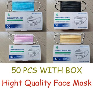 Disposable Face Mask Surgical 3ply Excellent Quality 50Pcs with box Various Colors Available