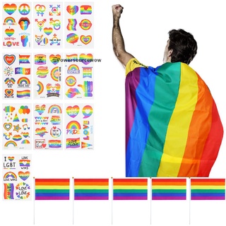 Powersourcewow Pcs Gay Lesbian Pride Rainbow Set LGBT Rainbow Flag with Rainbow Hand Held Flag PH