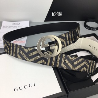 GUCCI belt Gucci men's belt belt genuine leather smooth buckle double G palladium-plated buckle busi