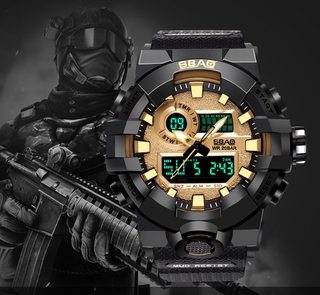 SBAO Men Sports Watches 50M Waterproof Watches Countdown Double Time Watch Digital Wristwatches