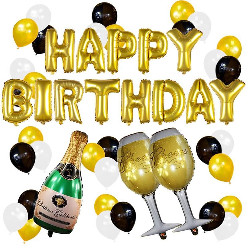 Birthday Party Supplies Happy Birthday Banner,Champagne bottle Balloon Decor Set (1)