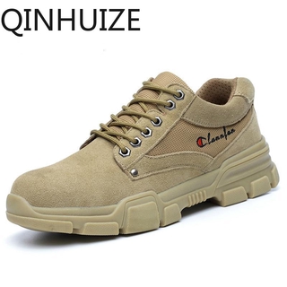 QINHUIZE Leather protective shoes men's anti-smashing anti-piercing summer breathable work shoes non-slip wear-resistant safety shoes steel toe work safety boots site protective shoes