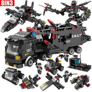 500Pcs/Bag 8 In 3 SWAT Military Lego Boy Assembled Puzzle Building Blocks