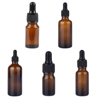 ℜ-ℜ 5Pcs 5/10/20/50/100ml Essential Oil Amber Glass Dropper Bottles Sample Vials Perfume Empty Refillable Jars Cosmetic Container for Liquid Aromatherapy Fragrance