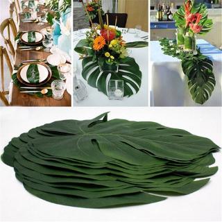 6 Pcs Summer Tropical Artificial Palm Leaves/ Simulation Monstera Party Jungle Beach Theme Decoration/ Wedding Fabric Fake Palm Table Decor/ Home Party Artificial Leaves Hanging Vines