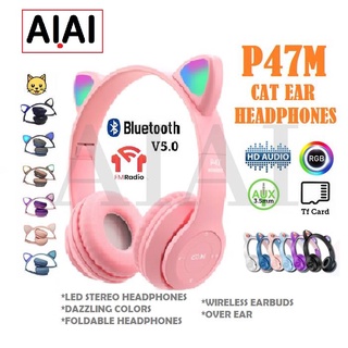 P47M Bluetooth Headphones Headset Headphone Cat Ear With Microphone LED Light Earphone Rechargeable