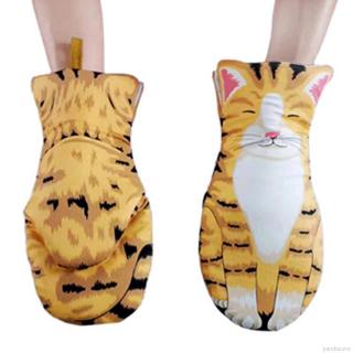 【Loveinhouse】3D Cartoon Animal Cat Paws Oven Long Mitts Microwave Heat Resistant Non-slip Gloves Cotton Baking Insulation Gloves (4)