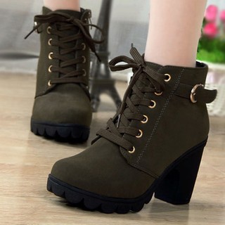 TMR Girl Women High Top Heel Lace Up Ankle Boots Suede Shoes (6)