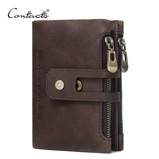 CONTACT'S Genuine Leather Men Wallet Small Zipper&Hasp Male Short Coin Purse