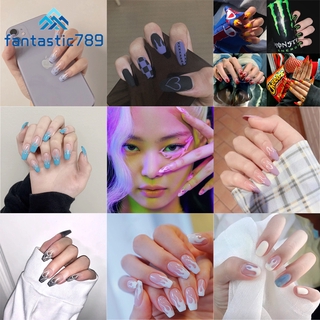 Fantastic789【With Glue✔️】24Pcs/Box Korean All Colors Jennie Flame Fire Fake Nail Women DIY Manicure More Styles