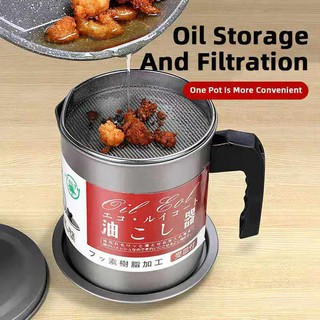 Fried Oil Bottle with Lid Oil Filter Artifact Stainless Steel Oiler Large Capacity