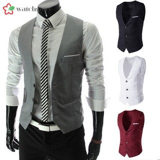 WS❤ Fashion New Men Vest Slim Fit Suit Waistcoat Casual Slee