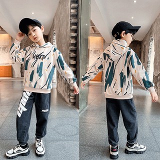 Children's boy autumn suit 2021 new big children spring and autumn boy foreign sports sweater Korean version handsome