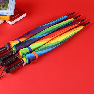 16K Korean creative rainbow umbrella long handle automatic umbrella straight pole polyester umbrella