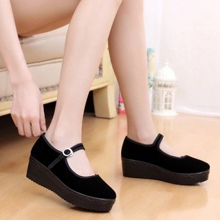 PROMOTION Women Working Casual Black Wedges Sneaker Buckle Shoes Size (34-40) (1)