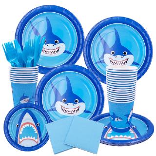 Shark Theme Disposable Tableware Paper Cup Paper Plate Napkin Set Children's Birthday Party Holiday Party Decoration Supplies