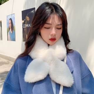 2021 New plush scarf neck protection small scarf Winter female all-match and cute girl imitation Rex rabbit plush Korean version