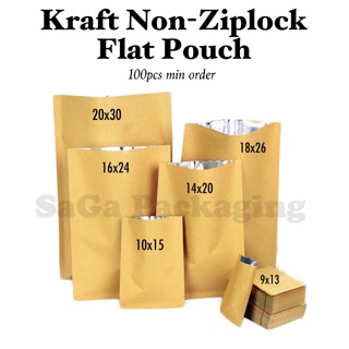 100pcs Kraft Non-Ziplock Flat Pouch
