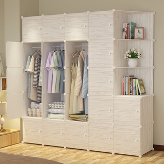 Dust-Proof Wardrobe Storage Imitation Solid Wood Free Assembly Plastic Clothes Storage Wardrobe