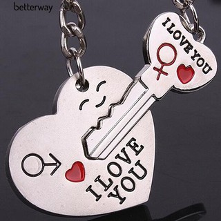 2Pcs/Set Couple Heart Key I Love You Letter Keychain