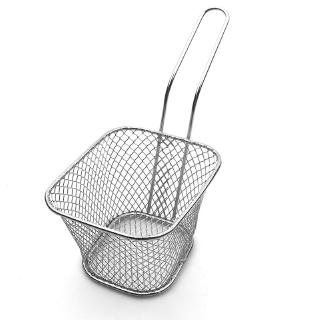 Mini Portable Stainless Steel Frying Basket Colander Square Deep Fryer with Hanging Handle for Home