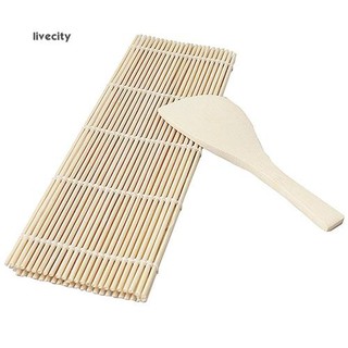 LiveCity Home Kitchen Sushi Rolling Maker Bamboo Material Roller DIY Mat with Rice Paddle