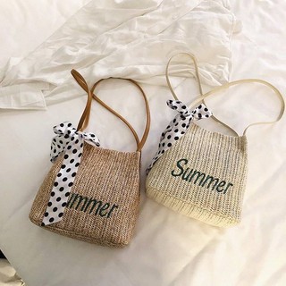 Embroidered summer beach woven ribbon one-shoulder messenger bag for leisure and vacation