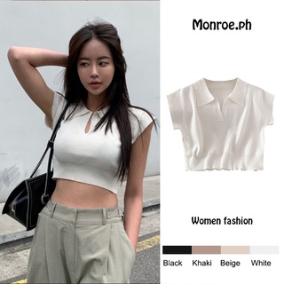 【Ready stock】Korea Fashion POLO collar Crop top for Women Clothes knitting Short sleeve T-shirt t-shirt