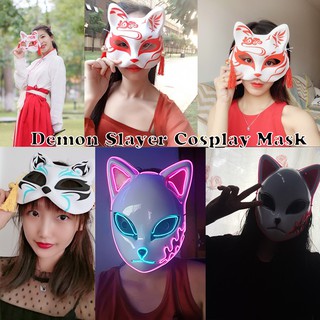 Halloween Cosplay Mask Plastic Party Props Mask Demon Slayer Kamado Tanjirou Anime LED Light Makomo Kimetsu Powertool