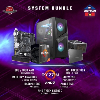 AMD Ryzen 5 5600G w/ B450M Motherboard Desktop Computer PC Build System Package Bundle (1)