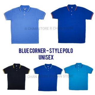 BLUE CORNER STRIPE POLO BLUE SHADE!! UNISEX (XS TO 2XL)