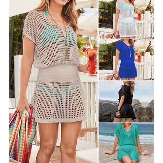 【COD Ready Stock】 2021 Sexy Beach Wear Cover Up Sleeveless Hollow Dress Crochet Knitted Women Swimw (1)