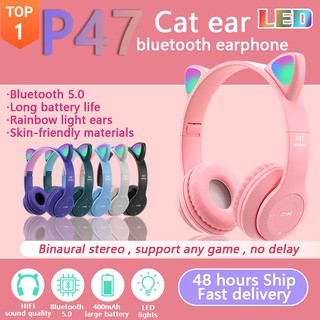 ✅100% Original Smilee Earphone Cat Ear Headphone Bluetooth 5.0 LED Adjustable Foldable Headphones 16